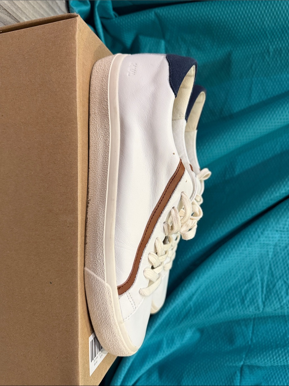 Madewell White Leather Boat Shoes with Brown Accent